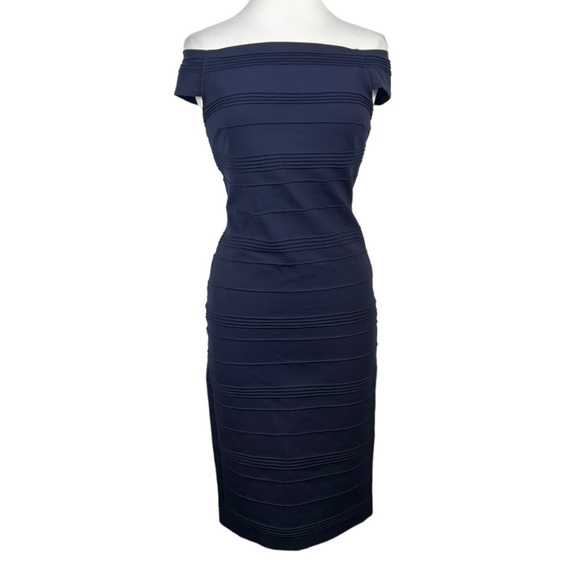 TED Baker London Stripe Texture Bardot Dress Off Shoulder Bodycon Bandage Dress - Picture 1 of 11